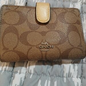 Coach Signature Brown and Yellow Wallet
